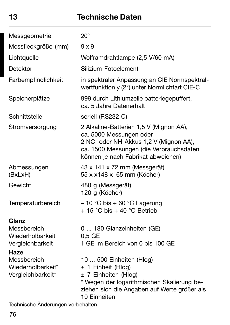 13 technische daten | ALTANA Micro-Haze Plus User Manual | Page 77 / 116