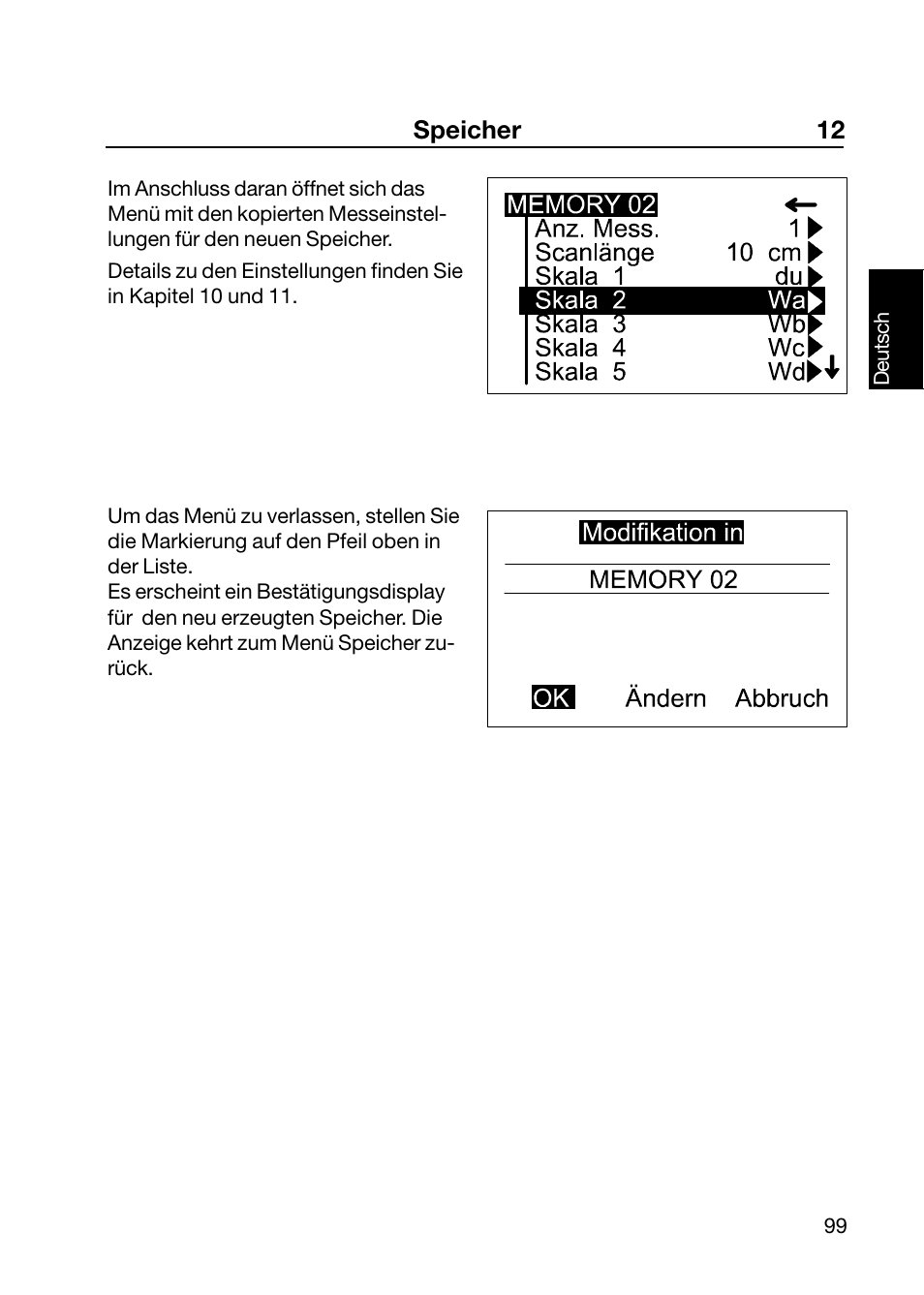 Speicher 12 | ALTANA Wave-Scan II User Manual | Page 100 / 188