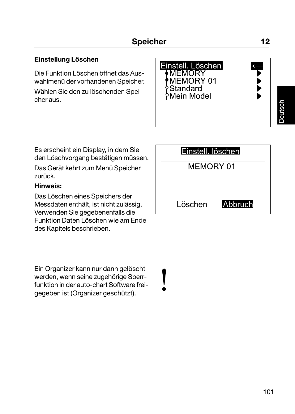 Speicher 12 | ALTANA Wave-Scan II User Manual | Page 102 / 188