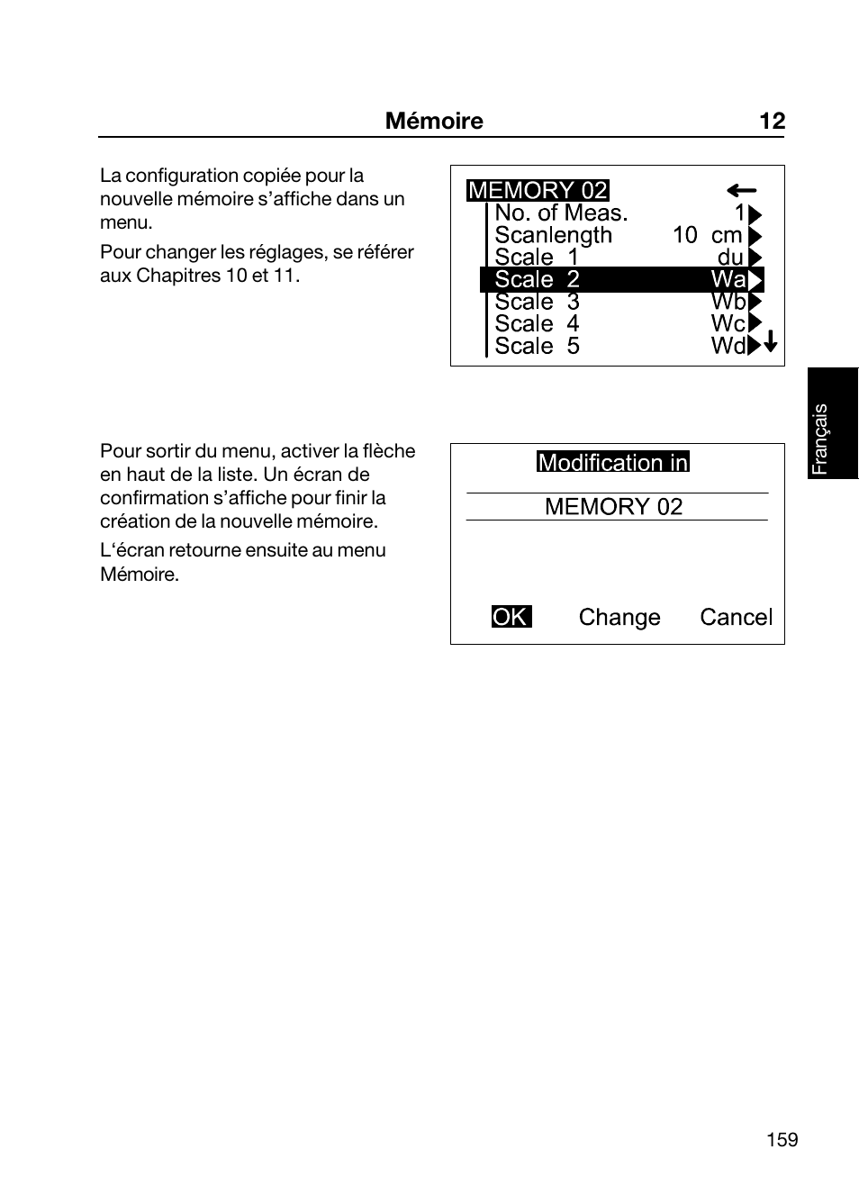 Mémoire 12 | ALTANA Wave-Scan II User Manual | Page 160 / 188