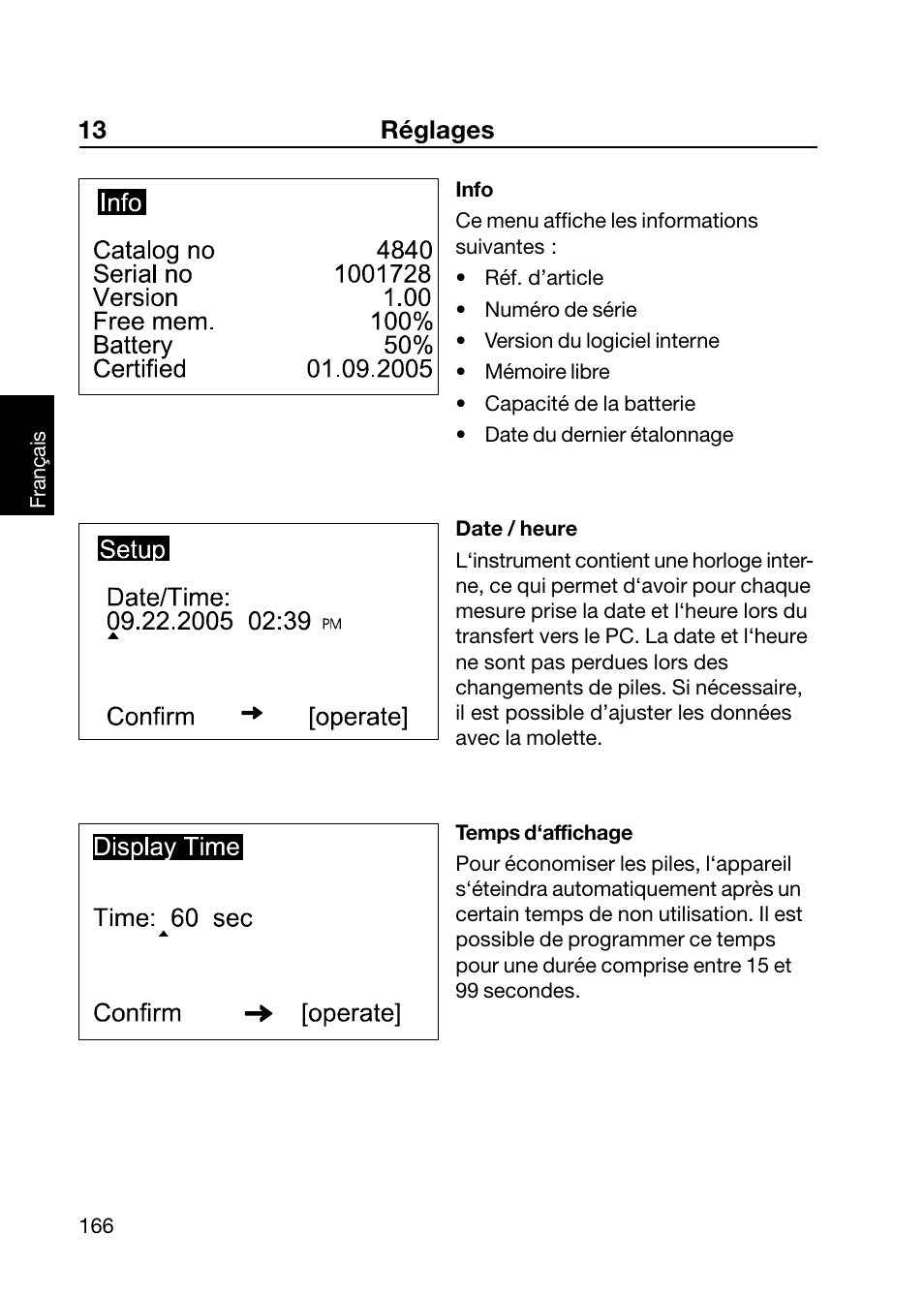 13 réglages | ALTANA Wave-Scan II User Manual | Page 167 / 188