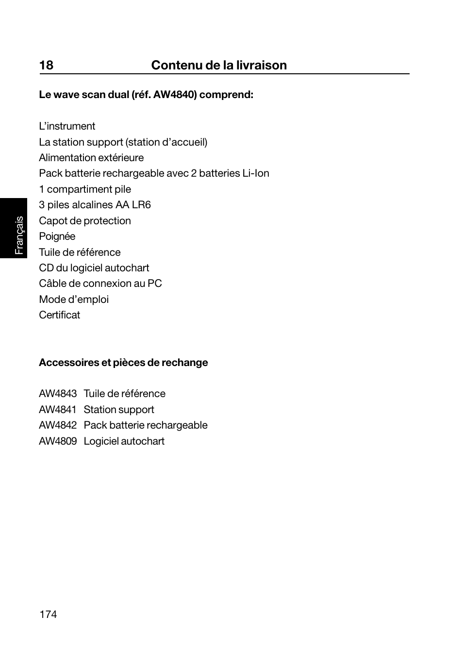 18 contenu de la livraison | ALTANA Wave-Scan II User Manual | Page 175 / 188