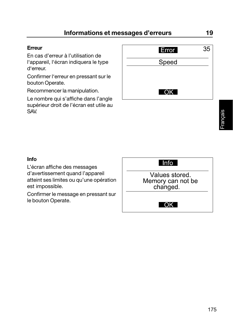 Informations et messages d’erreurs 19 | ALTANA Wave-Scan II User Manual | Page 176 / 188