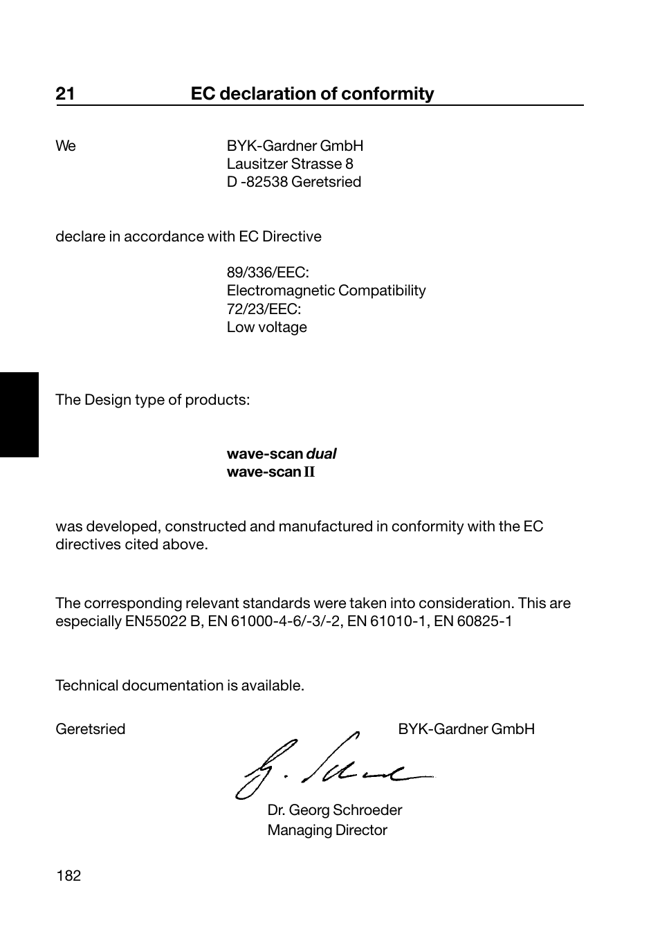 21 ec declaration of conformity | ALTANA Wave-Scan II User Manual | Page 183 / 188