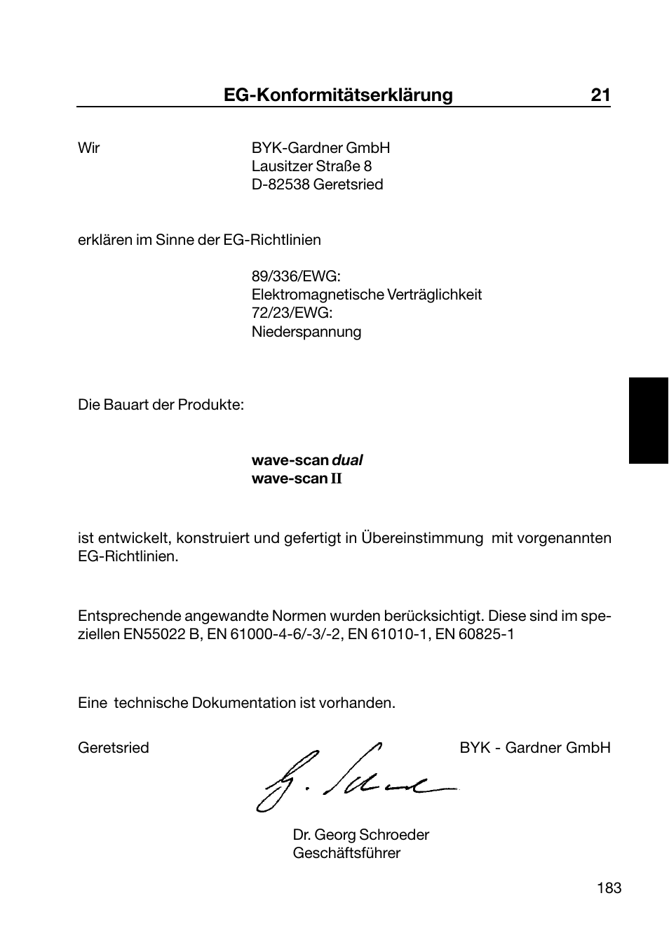 Eg-konformitätserklärung 21 | ALTANA Wave-Scan II User Manual | Page 184 / 188