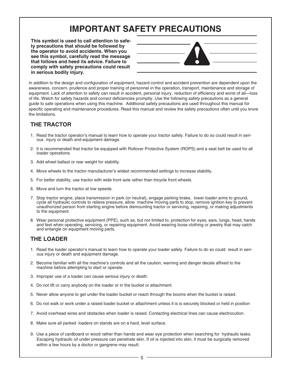 Important safety precautions | Bush Hog 2427 User Manual | Page 6 / 33