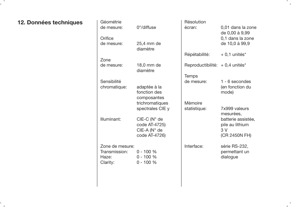 Données techniques | ALTANA Haze-Gard Plus Operating Instructions User Manual | Page 127 / 180