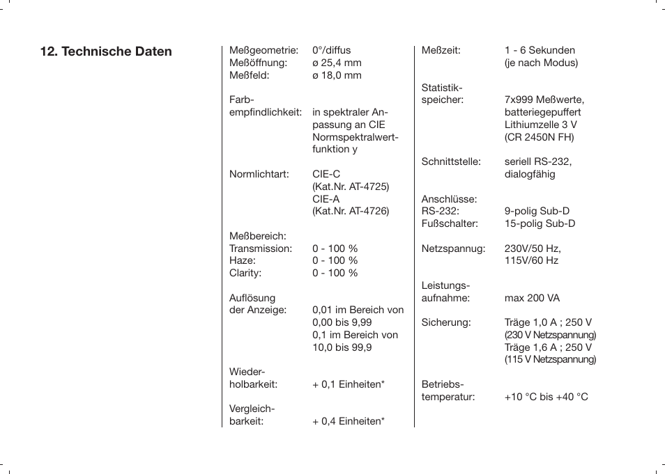 Technische daten | ALTANA Haze-Gard Plus Operating Instructions User Manual | Page 83 / 180