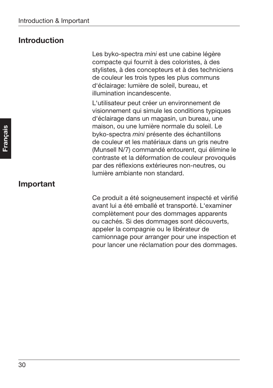 Ntroduction, Mportant | ALTANA Byko-Spectra Mini User Manual | Page 31 / 78