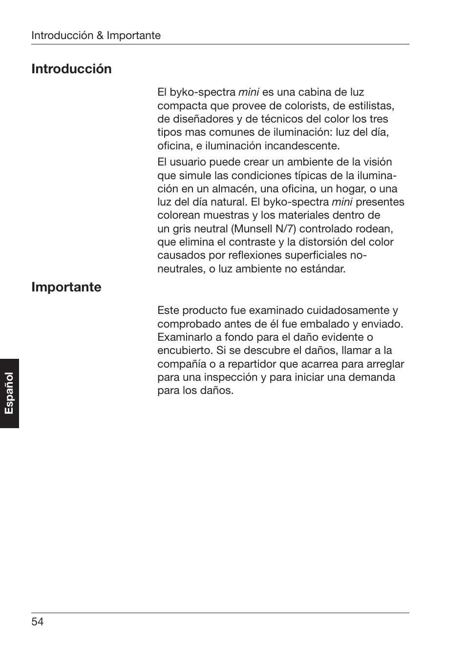 Ntroducciøn, Mportante | ALTANA Byko-Spectra Mini User Manual | Page 55 / 78