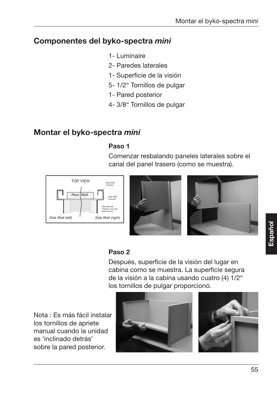 Omponentes¬del¬byko spectra¬ mini, Ontar¬el¬byko spectra¬ mini, Spa×ol -ontar¬el¬byko spectra¬ mini | ALTANA Byko-Spectra Mini User Manual | Page 56 / 78