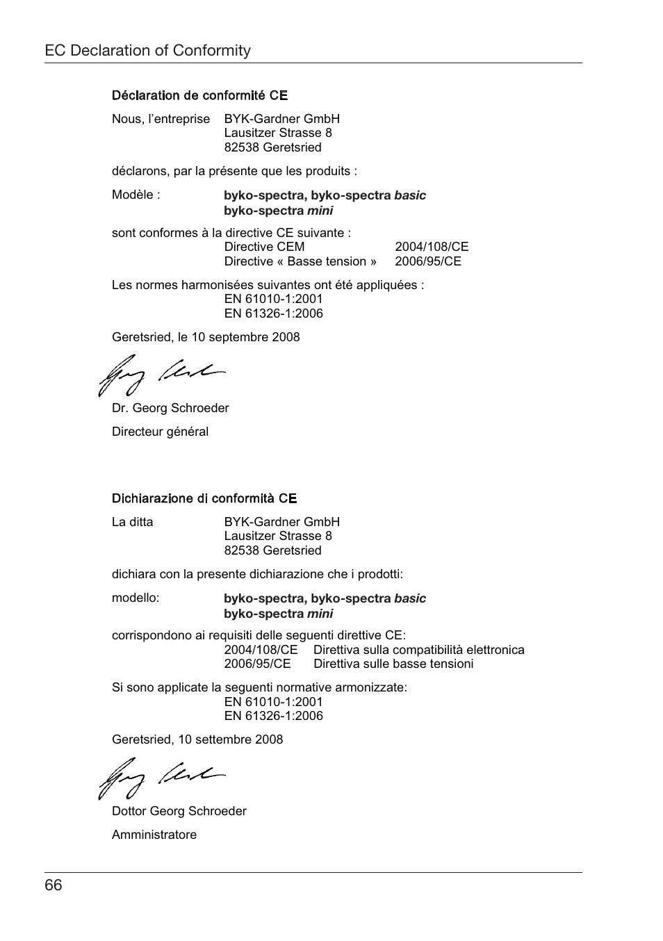 Eclaration¬of¬#onformity %spa×ol | ALTANA Byko-Spectra Mini User Manual | Page 67 / 78