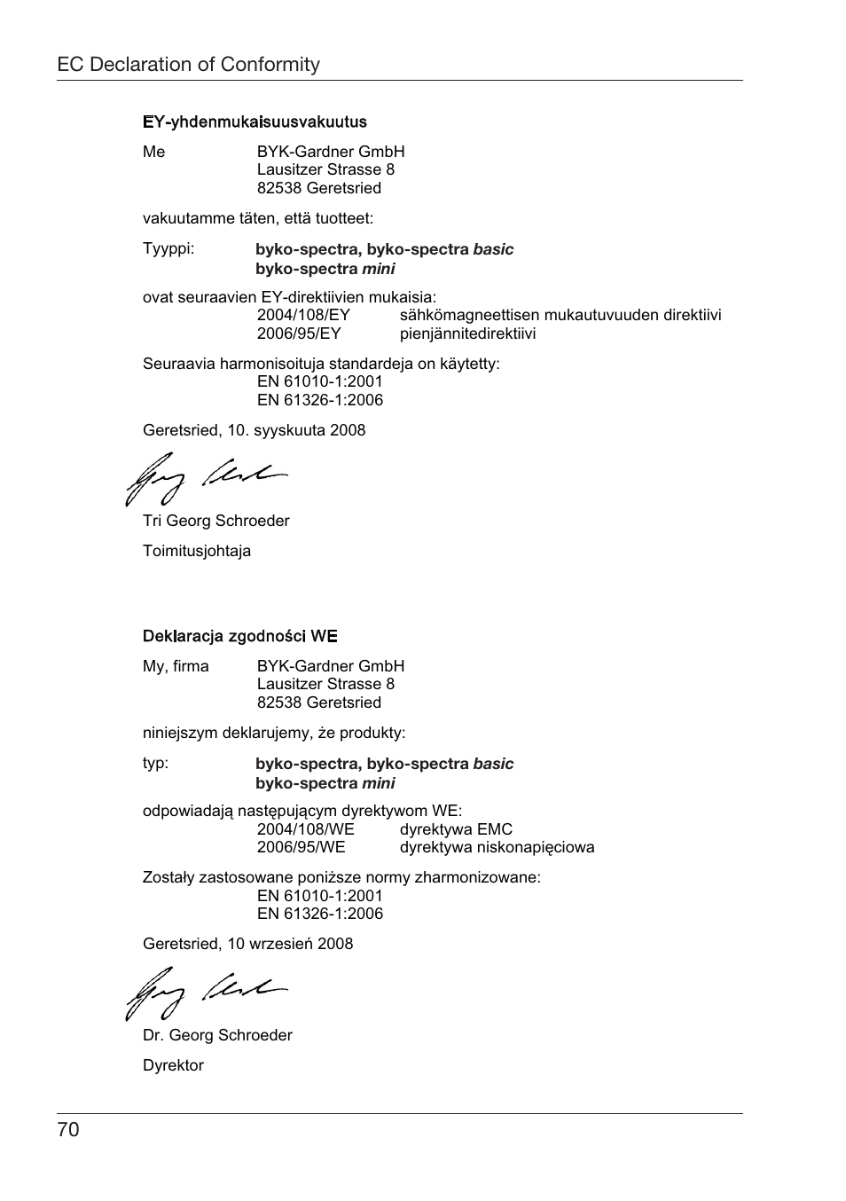 Eclaration¬of¬#onformity %spa×ol | ALTANA Byko-Spectra Mini User Manual | Page 71 / 78