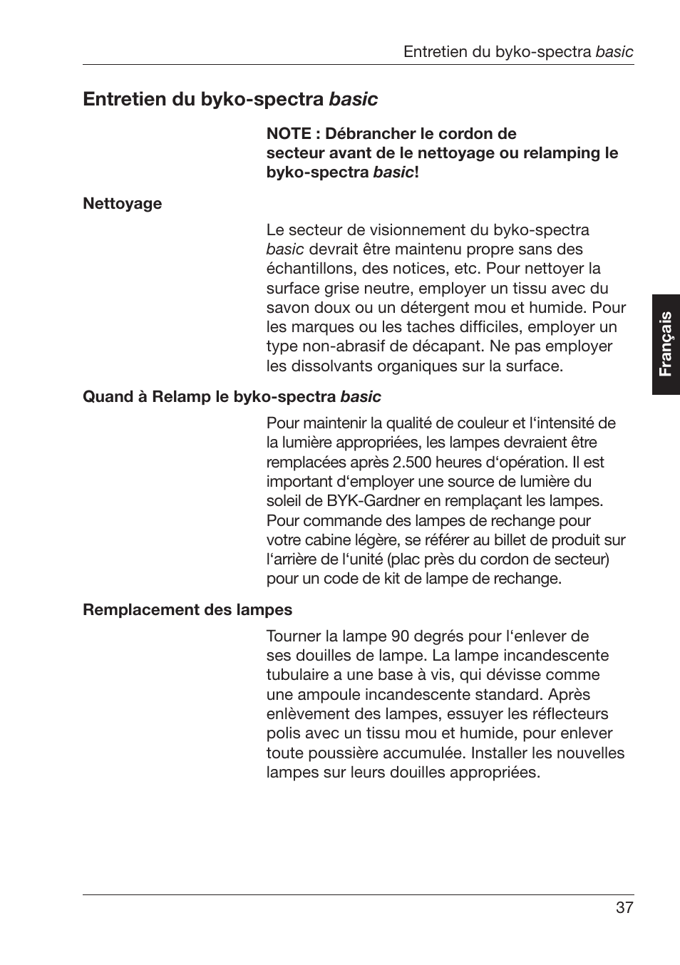 Ntretien¬du¬byko spectra¬ basic | ALTANA Byko-Spectra Basic User Manual | Page 38 / 78