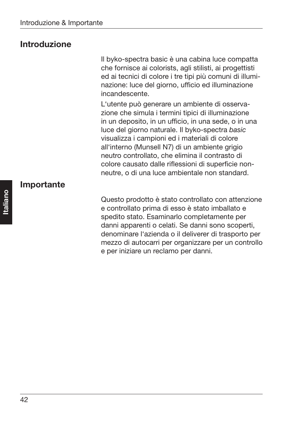 Ntroduzione, Mportante | ALTANA Byko-Spectra Basic User Manual | Page 43 / 78
