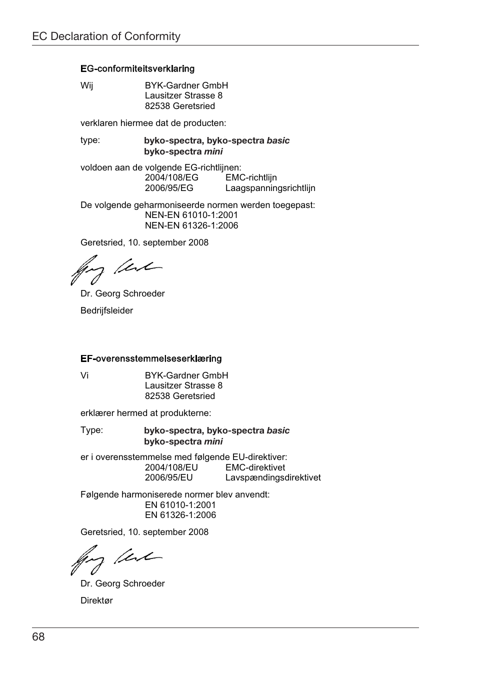 Eclaration¬of¬#onformity %spa×ol | ALTANA Byko-Spectra Basic User Manual | Page 69 / 78