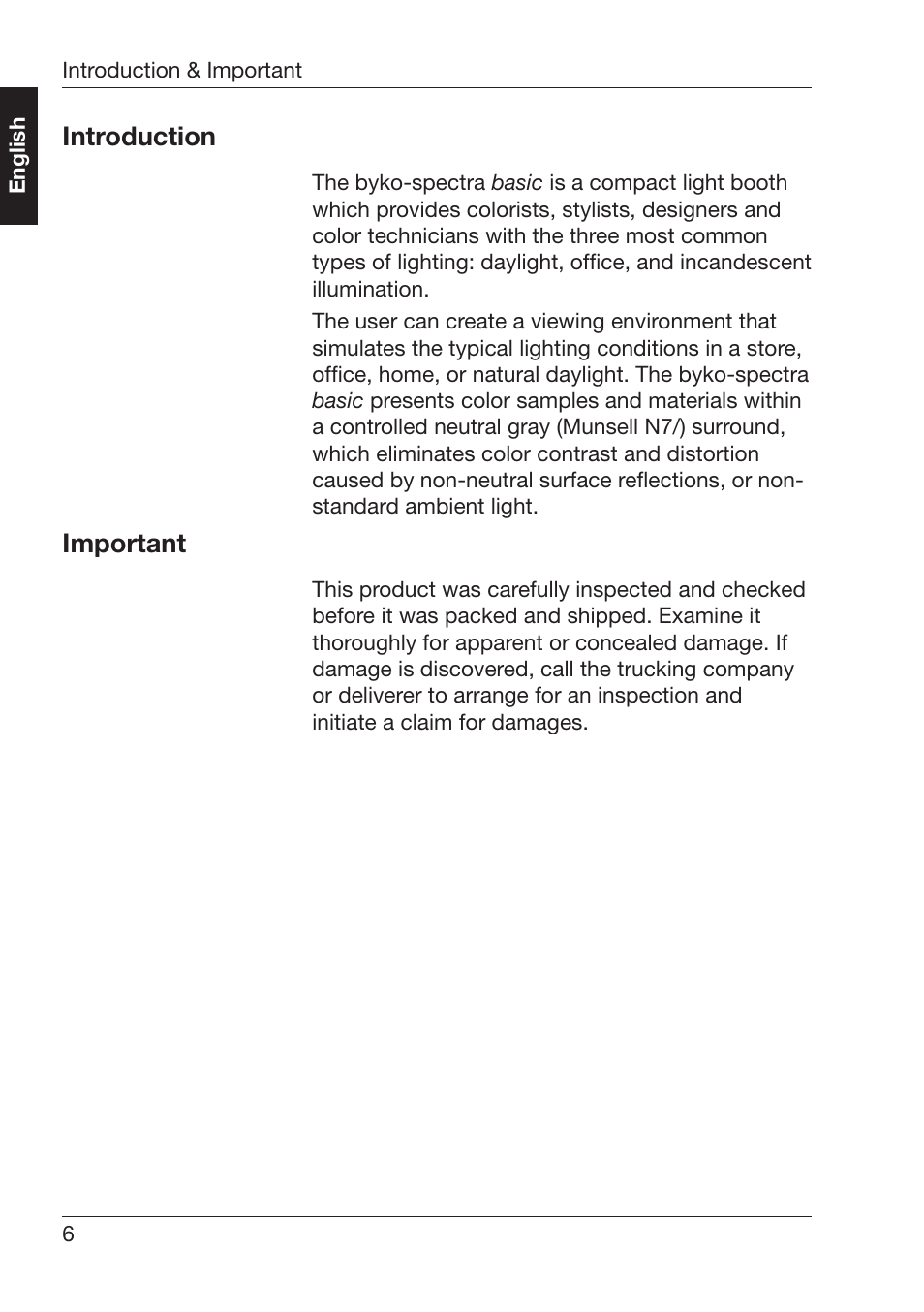 Ntroduction, Mportant | ALTANA Byko-Spectra Basic User Manual | Page 7 / 78