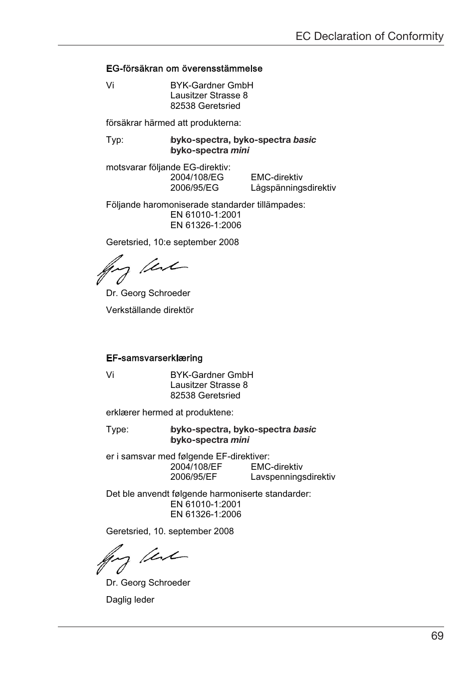 Eclaration¬of¬#onformity %spa×ol | ALTANA Byko-Spectra Basic User Manual | Page 70 / 78