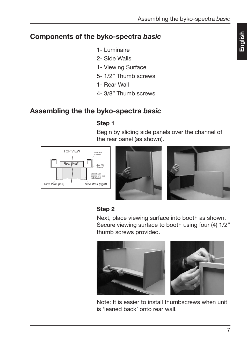 Omponents¬of¬the¬byko spectra¬ basic, Ssembling¬the¬the¬byko spectra¬ basic, Nglish !ssembling¬the¬byko spectra¬ basic | ALTANA Byko-Spectra Basic User Manual | Page 8 / 78