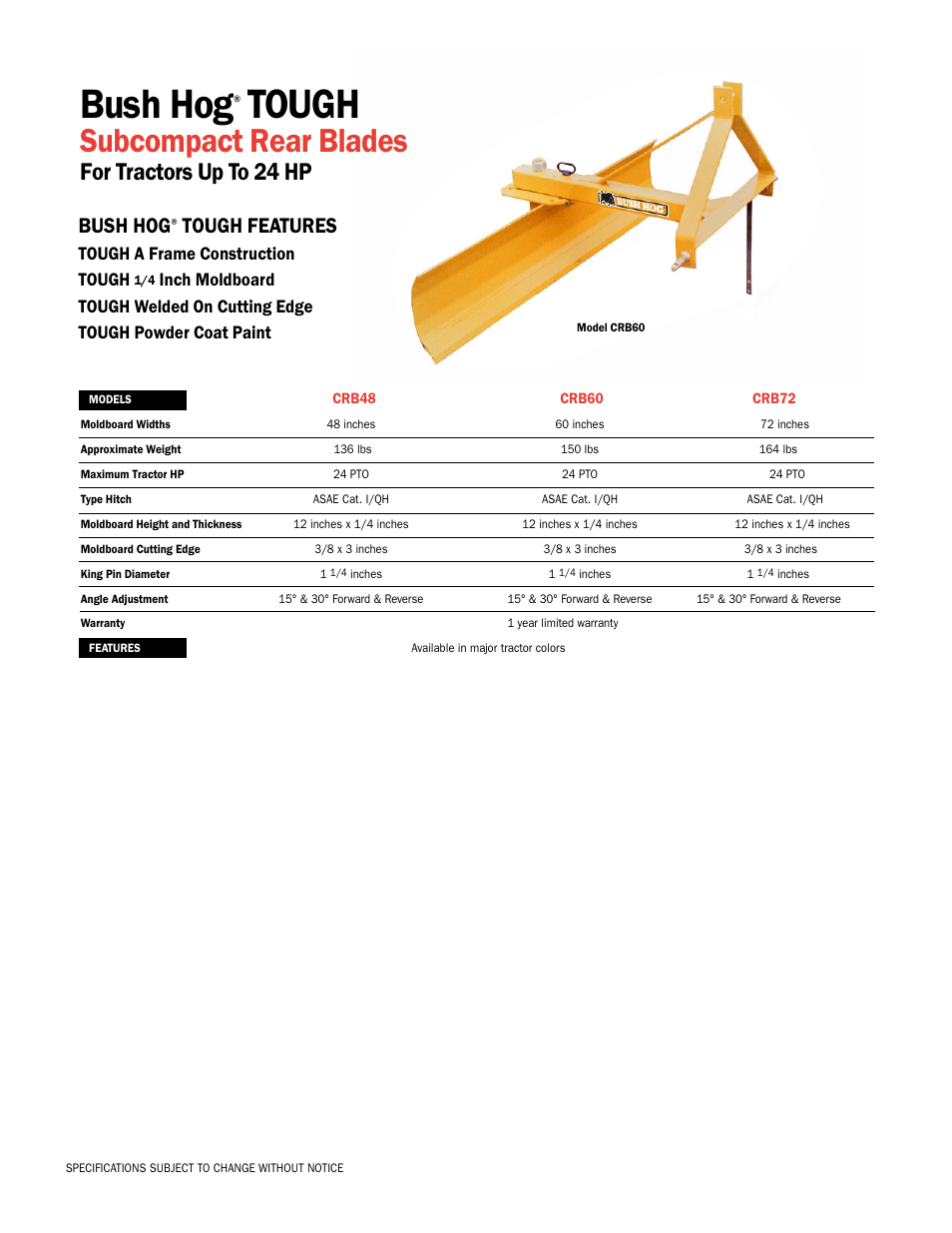 Bush Hog TOUGH CRB72 User Manual | 1 page