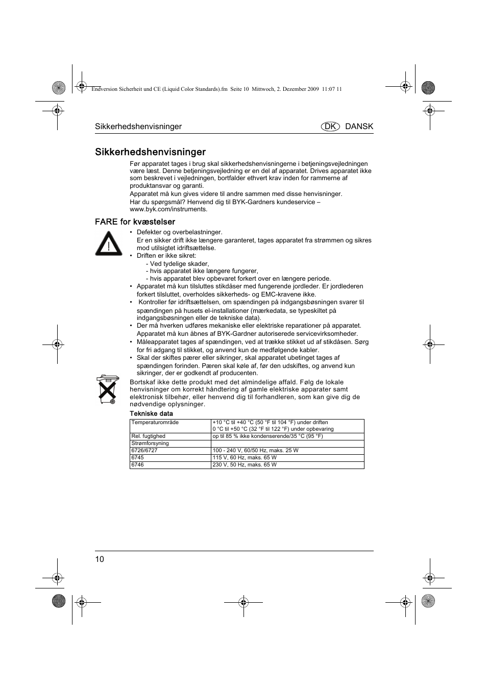 Sikkerhedshenvisninger | ALTANA Liquid Color Standards Safety Instructions User Manual | Page 11 / 40