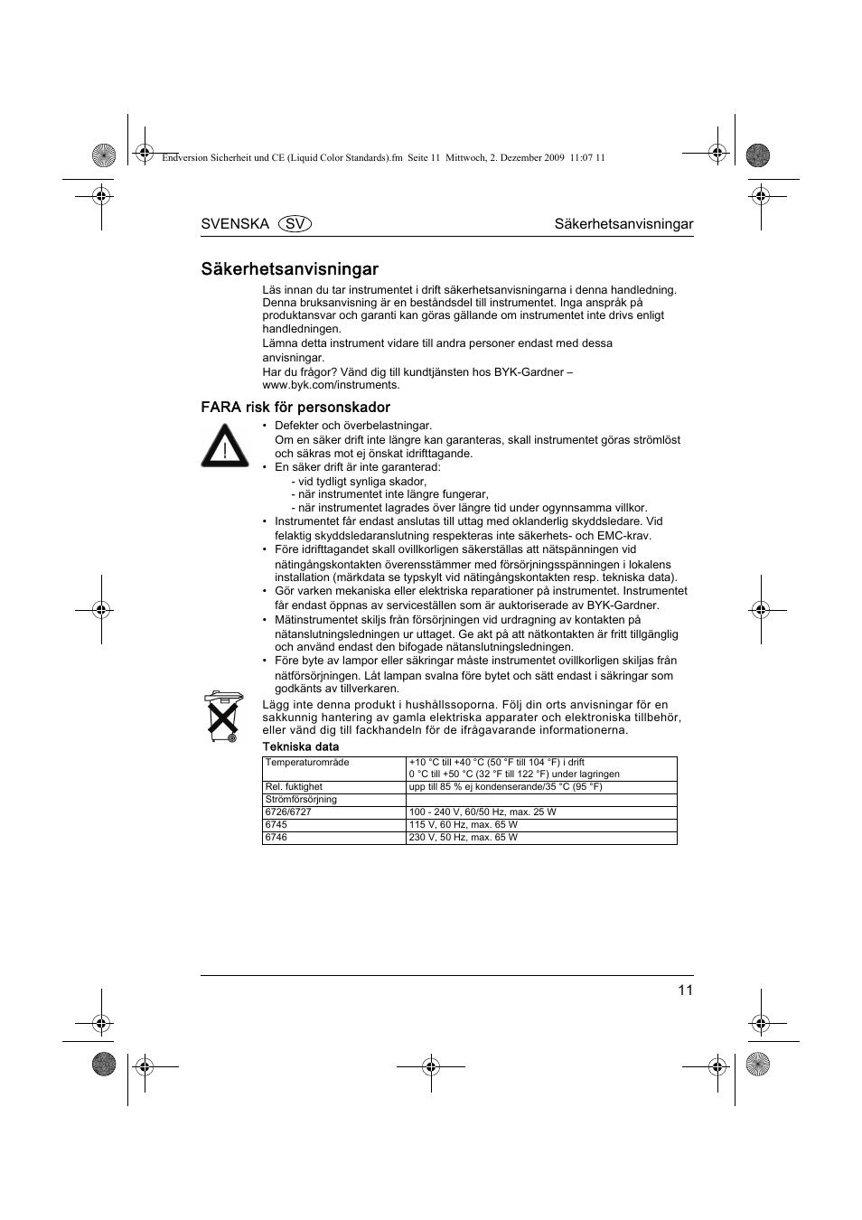 Säkerhetsanvisningar | ALTANA Liquid Color Standards Safety Instructions User Manual | Page 12 / 40