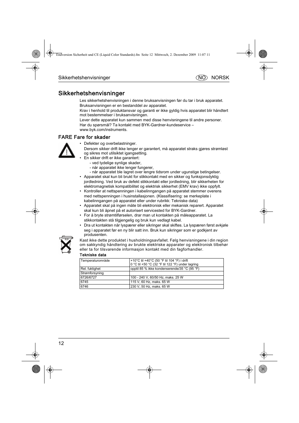 Sikkerhetshenvisninger | ALTANA Liquid Color Standards Safety Instructions User Manual | Page 13 / 40