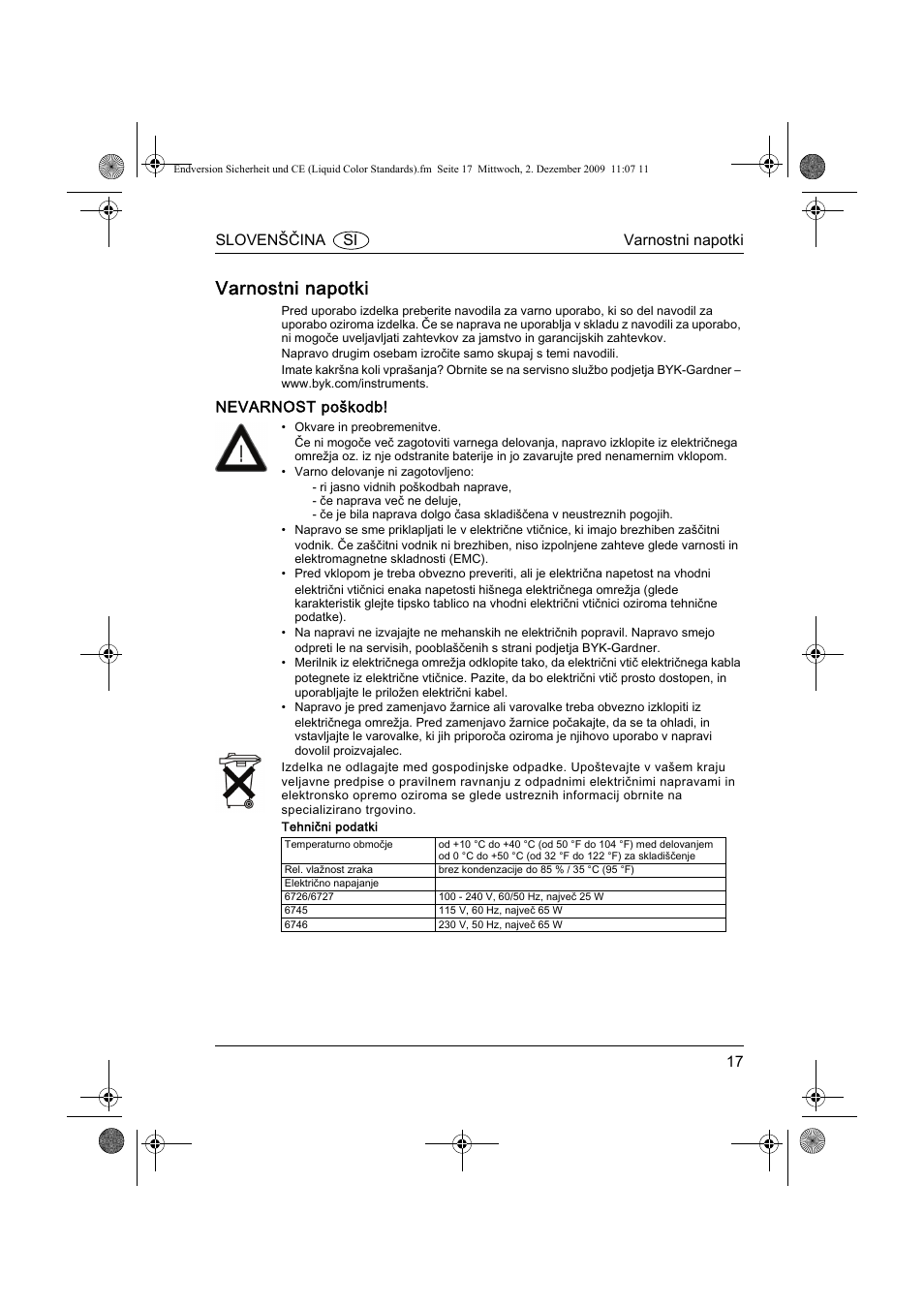 Varnostni napotki | ALTANA Liquid Color Standards Safety Instructions User Manual | Page 18 / 40