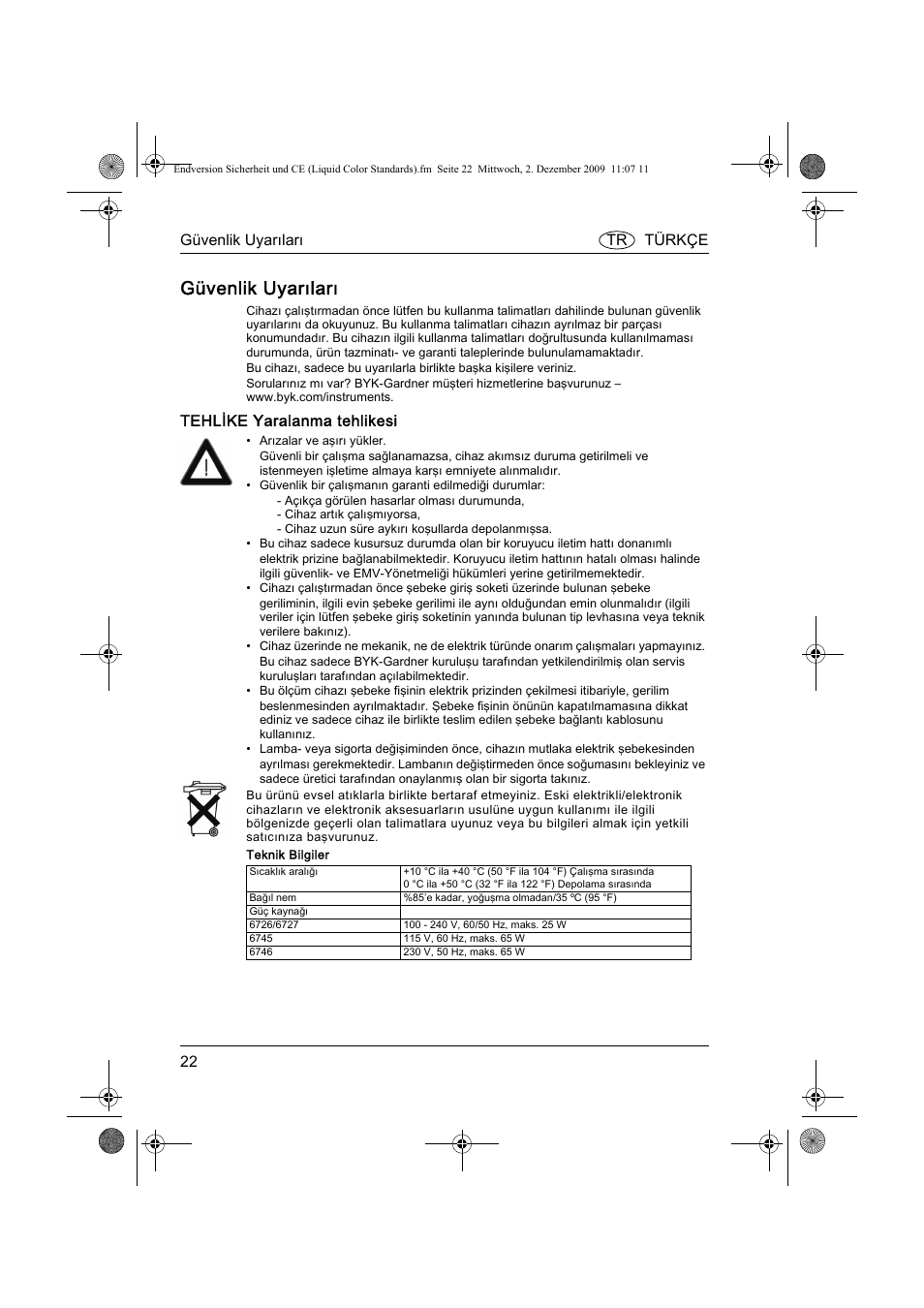 Güvenlik uyarıları | ALTANA Liquid Color Standards Safety Instructions User Manual | Page 23 / 40
