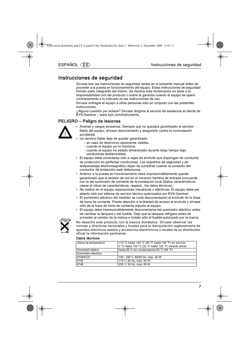 Instrucciones de seguridad | ALTANA Liquid Color Standards Safety Instructions User Manual | Page 8 / 40