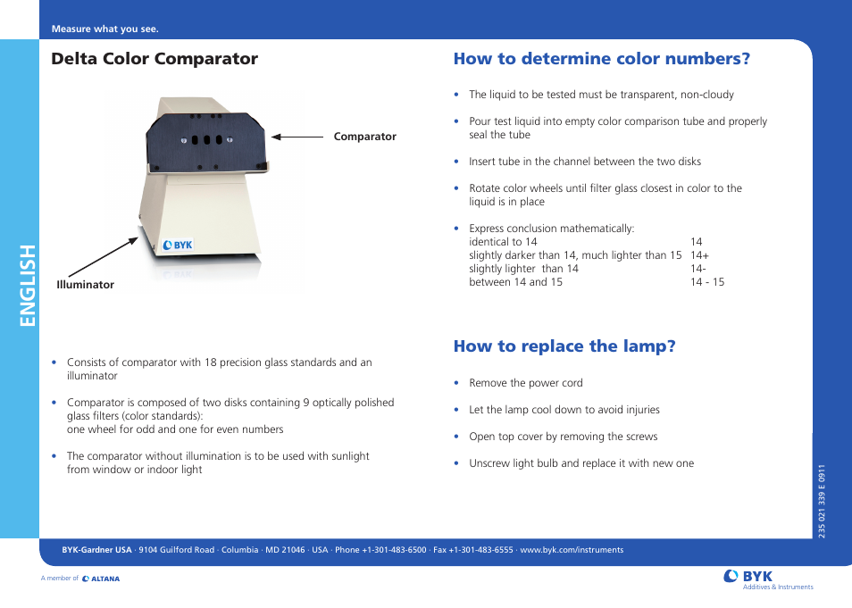 English, Delta color comparator | ALTANA Liquid Color Standards Short Instructions User Manual | Page 2 / 2