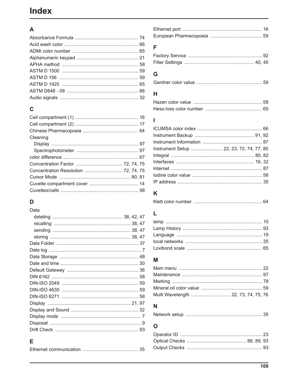 Index | ALTANA LCM IV User Manual | Page 108 / 113