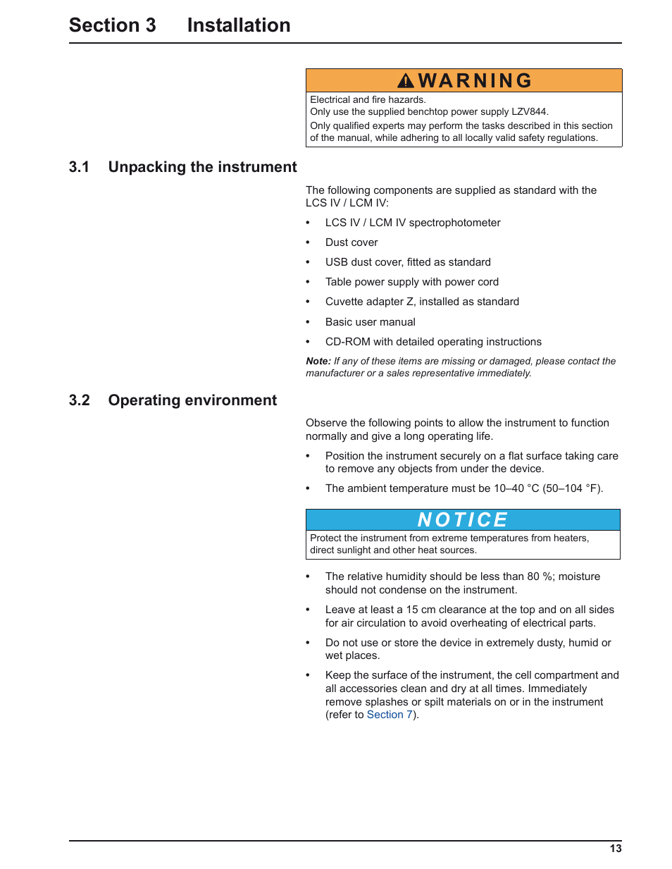 1 unpacking the instrument, 2 operating environment | ALTANA LCM IV User Manual | Page 12 / 113