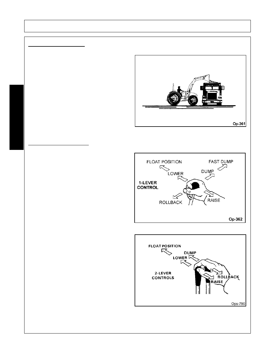Dumping the bucket, Lowering the bucket, Operation | Opera t ion | Bush Hog 1947 User Manual | Page 68 / 102