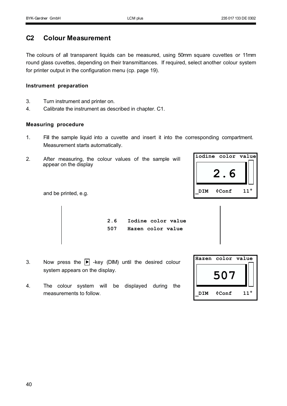 C2 colour measurement | ALTANA LCM plus User Manual | Page 11 / 23