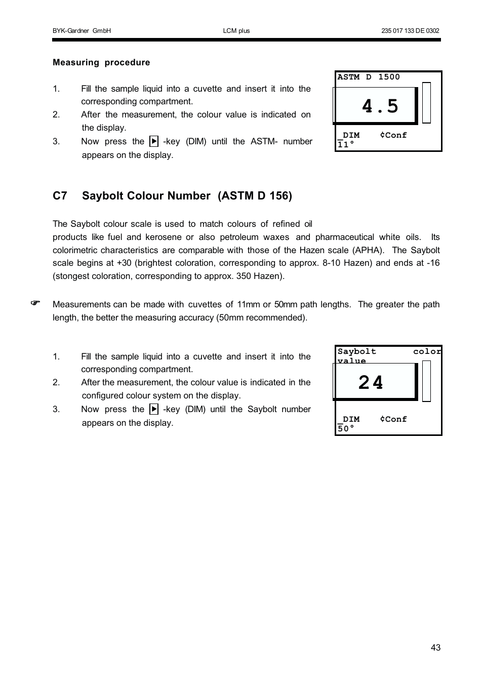 C7 saybolt colour number (astm d 156) | ALTANA LCM plus User Manual | Page 14 / 23