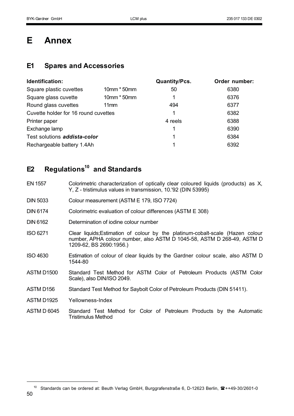 Eannex, E1 spares and accessories, E2 regulations | And standards | ALTANA LCM plus User Manual | Page 21 / 23