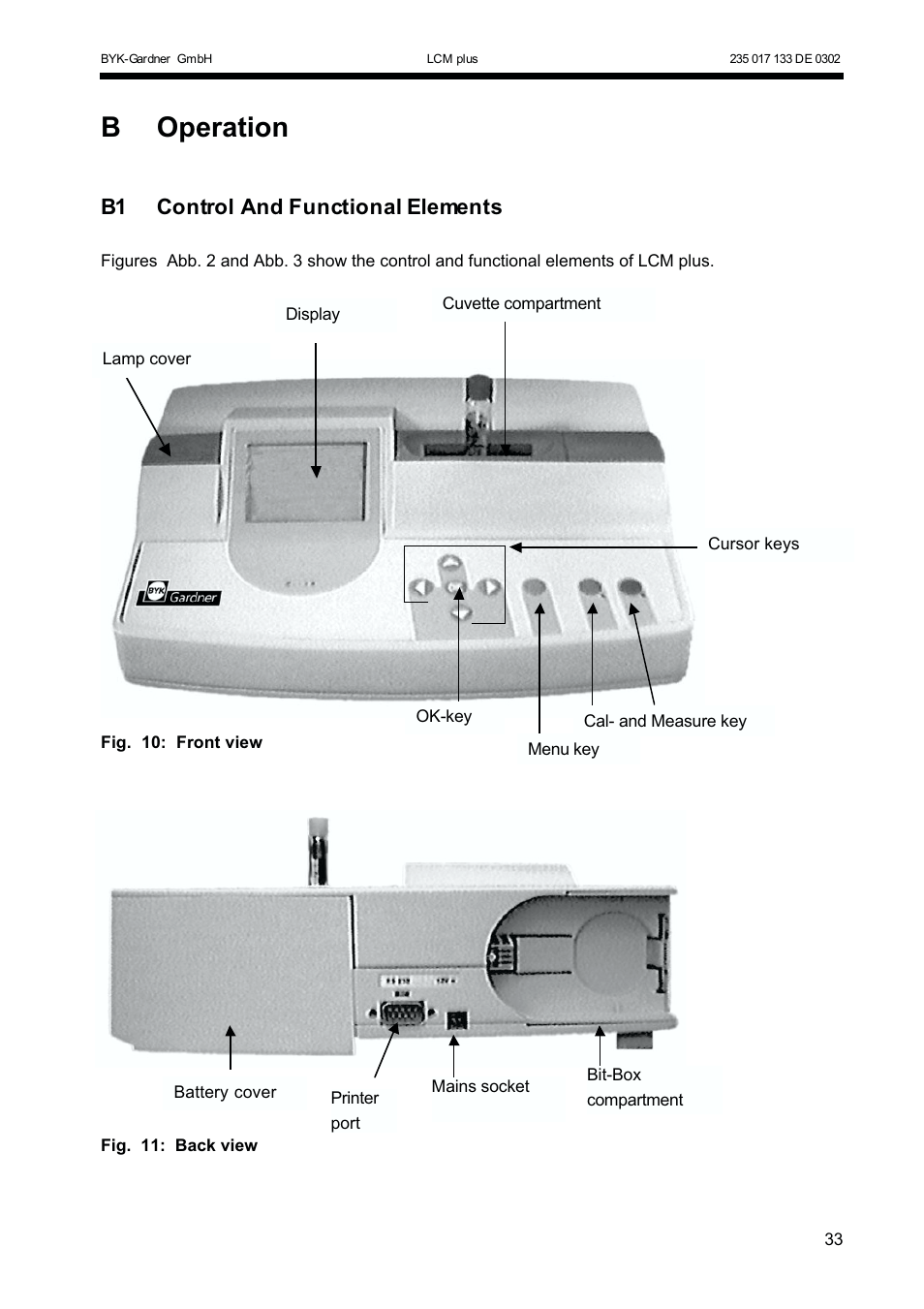 Boperation, B1 control and functional elements | ALTANA LCM plus User Manual | Page 4 / 23