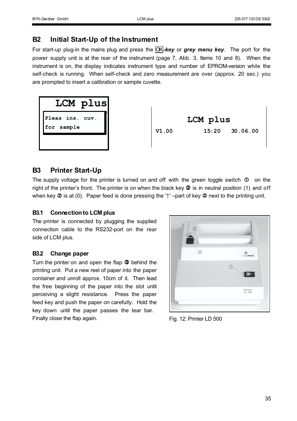 Lcm plus, B2 initial start-up of the instrument, B3 printer start-up | ALTANA LCM plus User Manual | Page 6 / 23