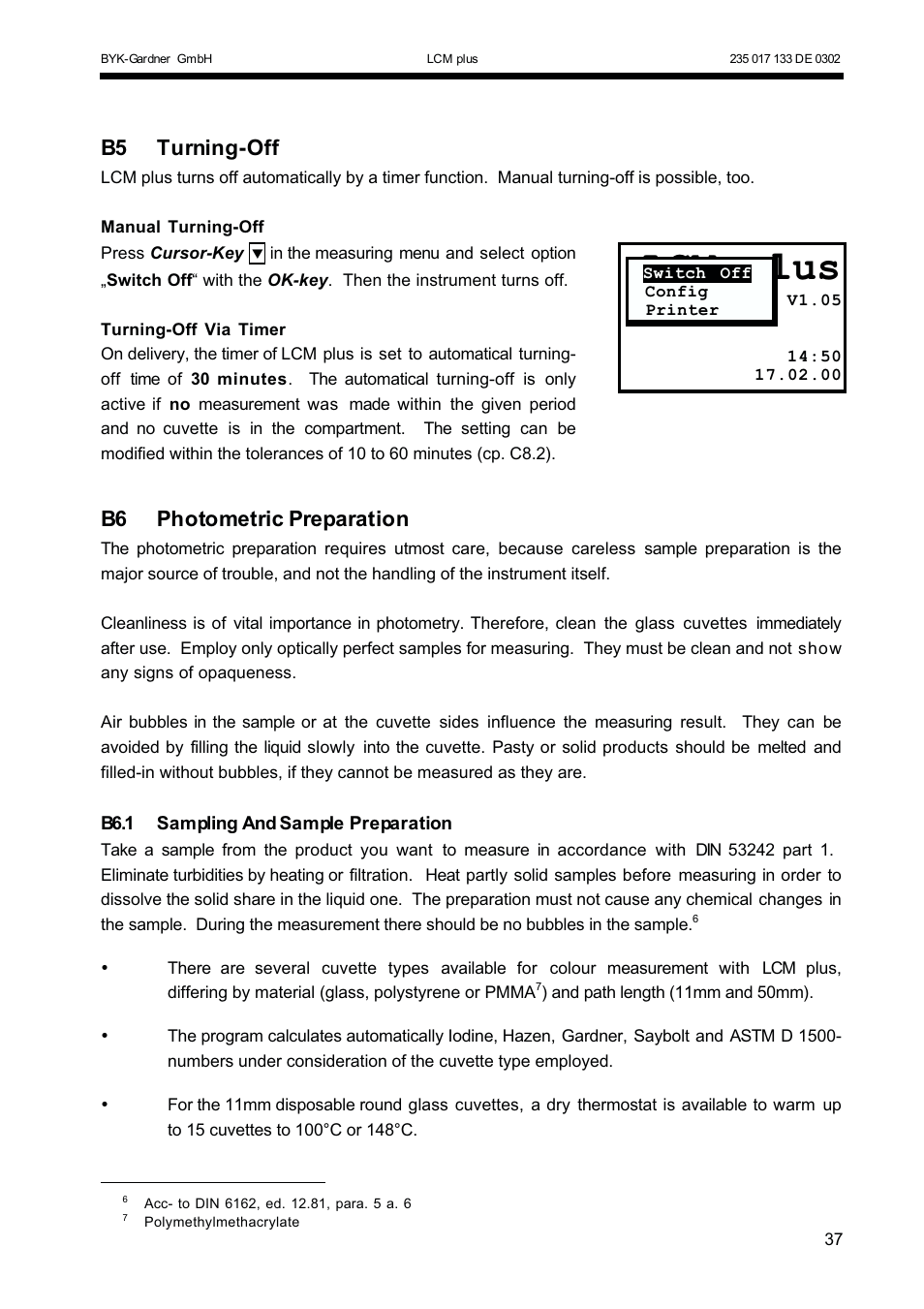 Lcm plus, B5 turning-off, B6 photometric preparation | ALTANA LCM plus User Manual | Page 8 / 23