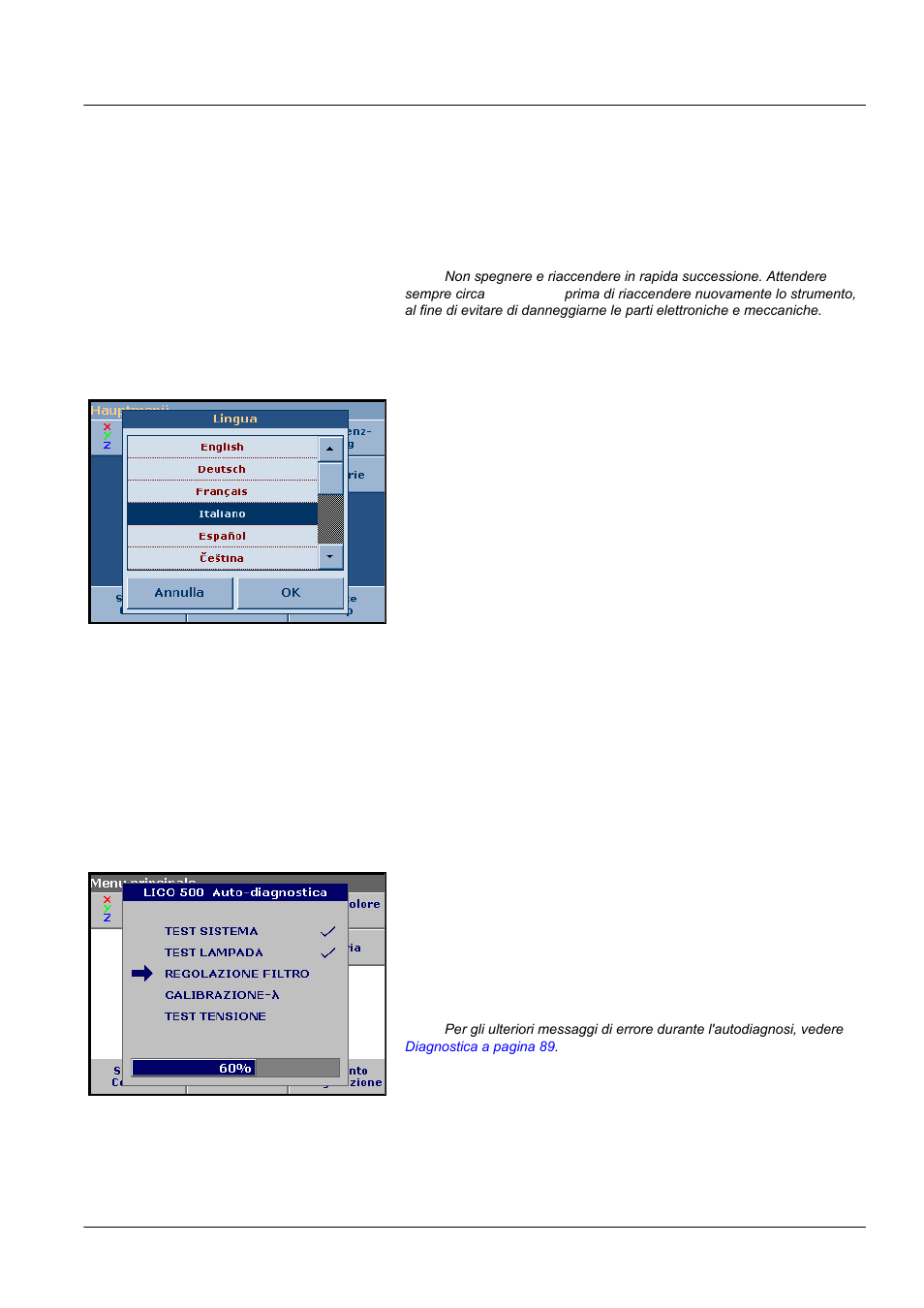 Capitolo 4 messa in servizio, 1 accensione e spegnimento dello strumento, 2 scelta della lingua | 3 autodiagnostica | ALTANA LCS III User Manual | Page 288 / 370