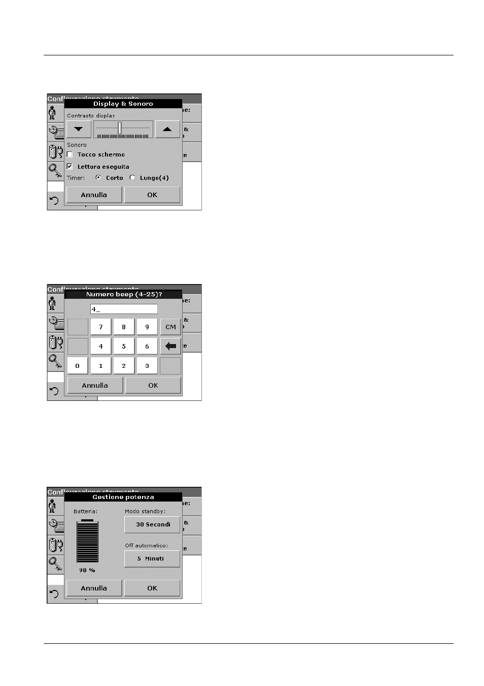 4 preferenze relative al display e sonoro, 5 gestione alimentazione | ALTANA LCM III User Manual | Page 192 / 234