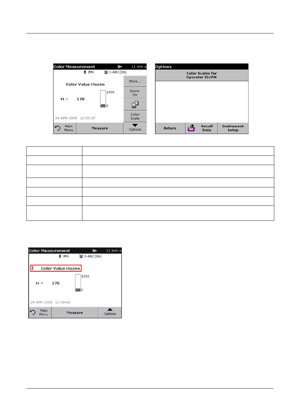 2 parameter setup options, 3 change the color scale after a measurement, Ee section | Standard operations | ALTANA LCM III User Manual | Page 34 / 234