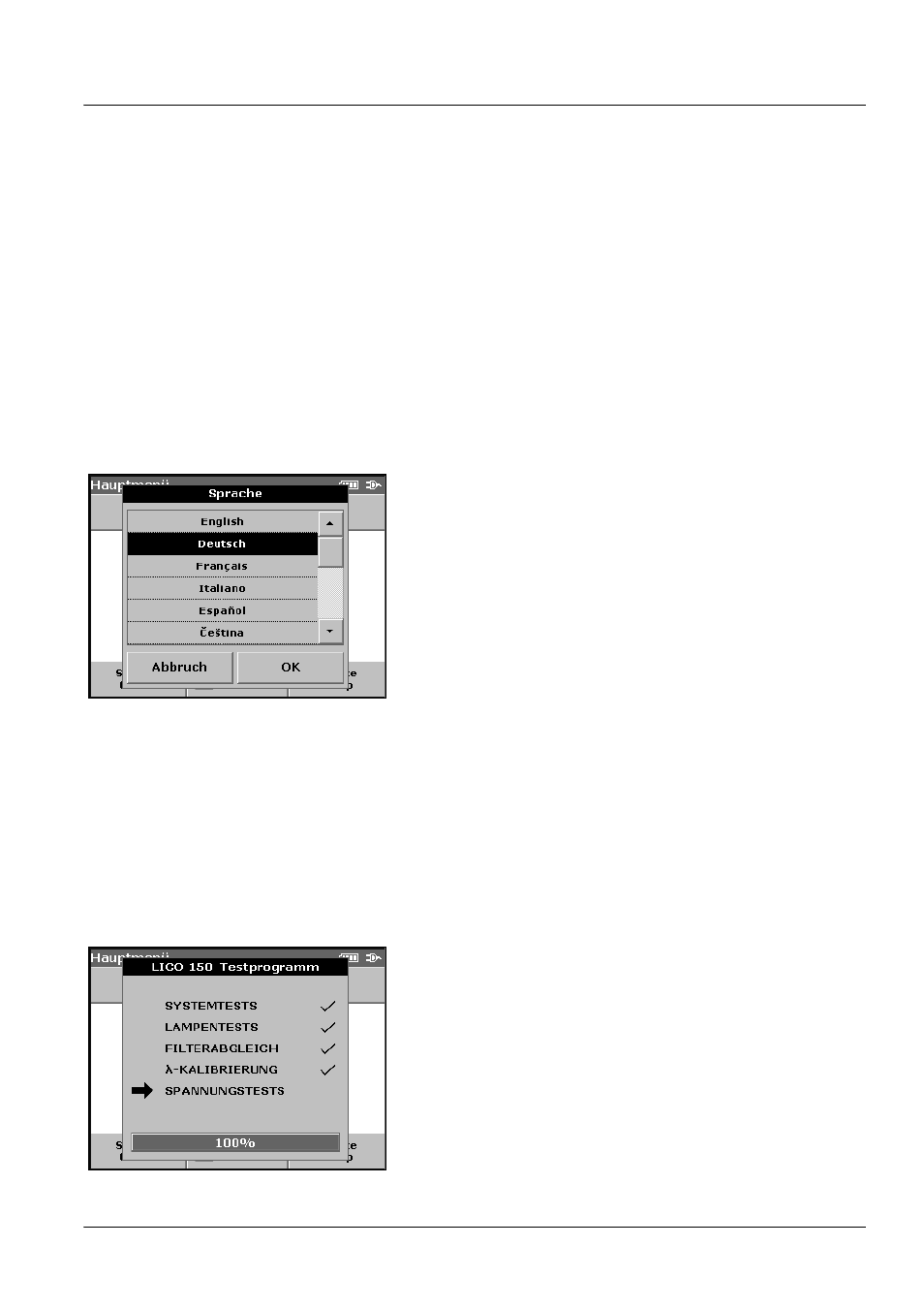 Kapitel 4 inbetriebnahme, 1 ein- bzw. ausschalten des gerätes, 2 sprachauswahl | 3 testprogramm | ALTANA LCM III User Manual | Page 72 / 234