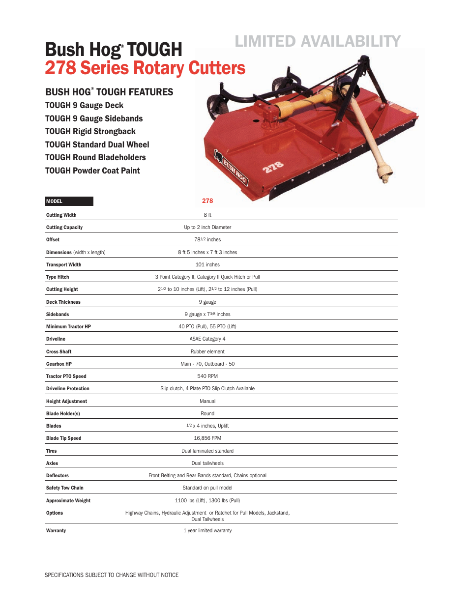 Bush Hog 278 User Manual | 1 page