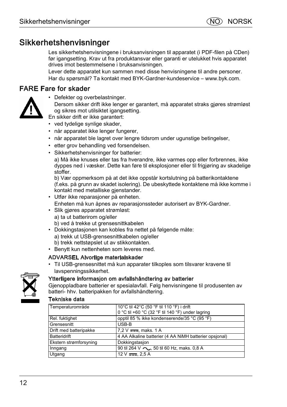 Sikkerhetshenvisninger, Fare fare for skader, Sikkerhetshenvisninger no norsk | ALTANA BYK-mac COLOR Safety Instructions User Manual | Page 13 / 40