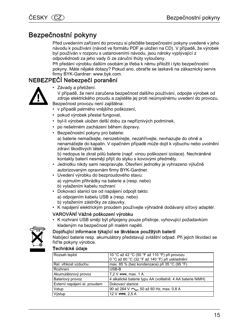 Bezpečnostní pokyny, Nebezpečí nebezpečí poranění, Česky cz bezpečnostní pokyny | ALTANA BYK-mac COLOR Safety Instructions User Manual | Page 16 / 40