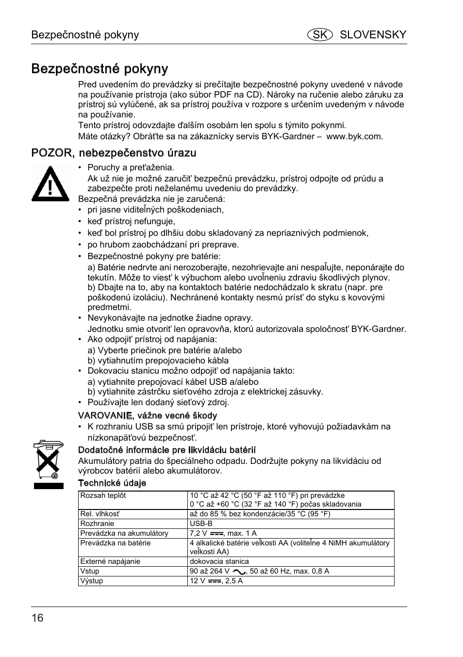 Bezpečnostné pokyny, Pozor, nebezpečenstvo úrazu, Bezpečnostné pokyny sk slovensky | ALTANA BYK-mac COLOR Safety Instructions User Manual | Page 17 / 40