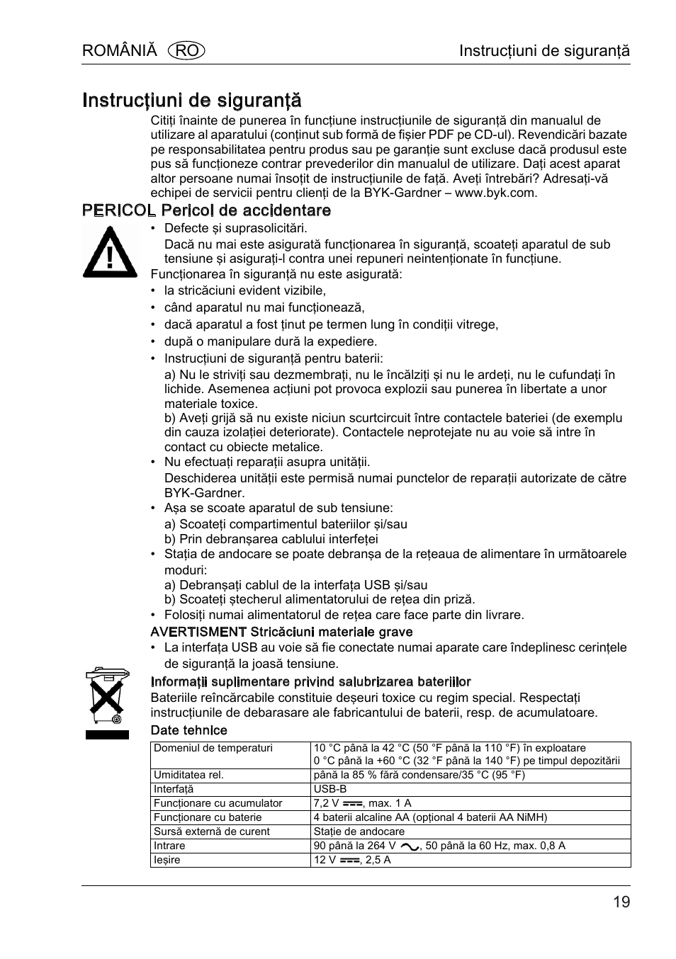 Instrucţiuni de siguranţă, Pericol pericol de accidentare, Româniă ro instrucţiuni de siguranţă | ALTANA BYK-mac COLOR Safety Instructions User Manual | Page 20 / 40