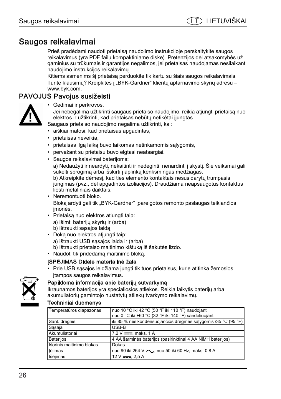 Saugos reikalavimai, Pavojus pavojus susižeisti, Saugos reikalavimai lt lietuviškai | ALTANA BYK-mac COLOR Safety Instructions User Manual | Page 27 / 40